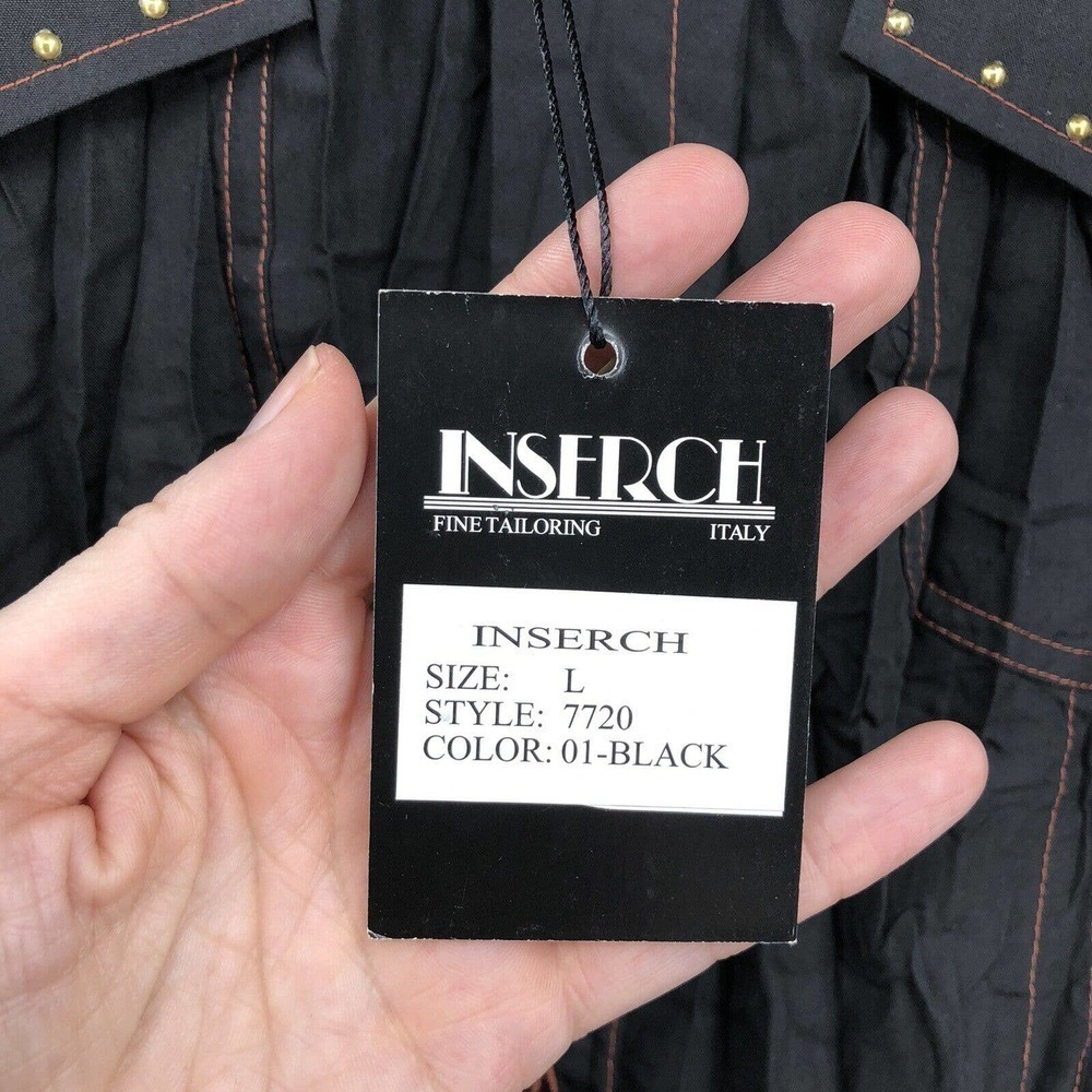 Inserch Men’s Western Crinkle Shirt Size L Black Button Front Beaded Embellished - Picture 7 of 9